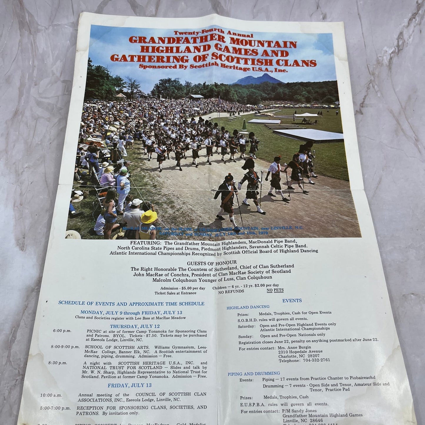 1979 Grandfather Mountain Highland Games Fold Out Brochure Linville NC TG8-VV