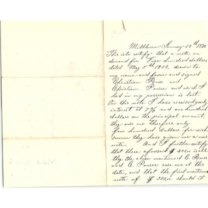 1870 Handwritten Letter Millburn NJ Christian Russ, Christian Pouser AF4-2
