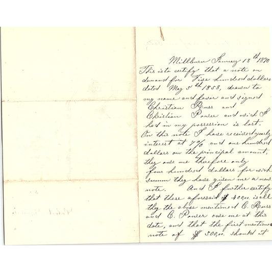 1870 Handwritten Letter Millburn NJ Christian Russ, Christian Pouser AF4-2