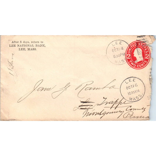 c1910 Lee National Bank to Miss Jane Rambo Lee MA Postal Cover Envelope TG7-PC2