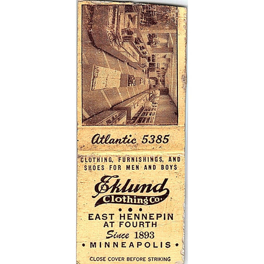 Eklund Clothing Co East Hennepin Minneapolis Vintage Matchbook Cover SF3-Y6