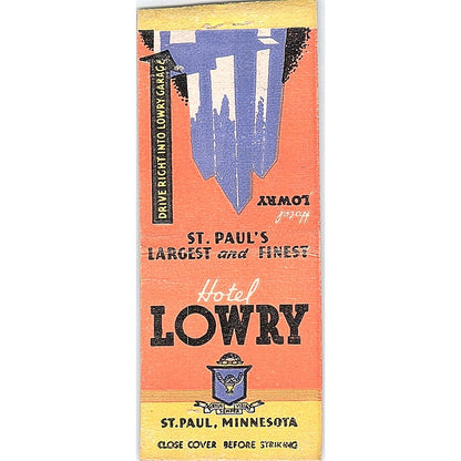 Hotel Lowry St. Paul Minnesota Vintage Matchbook Cover SC7-Y9