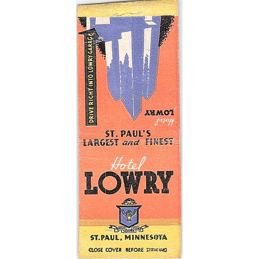 Hotel Lowry St. Paul Minnesota Vintage Matchbook Cover SC7-Y9