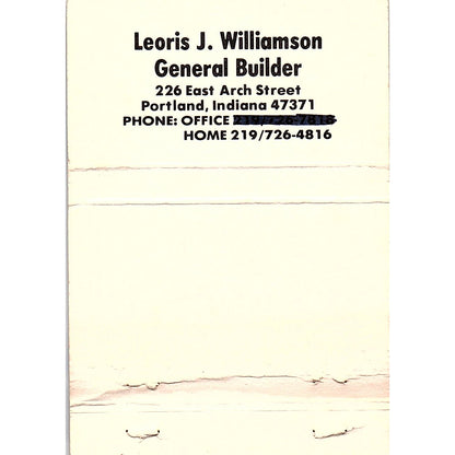 Wausau Homes Leoris J. Williamson Builder Portland IN Vtg Matchbook SA6-MB2-13