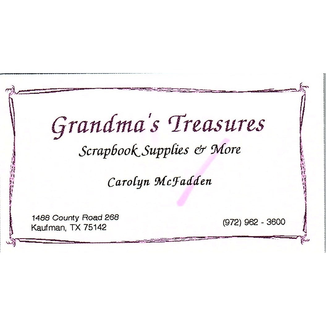 Carolyn McFadden Grandma's Treasures Kaufman TX Vintage Business Card SC9-B10