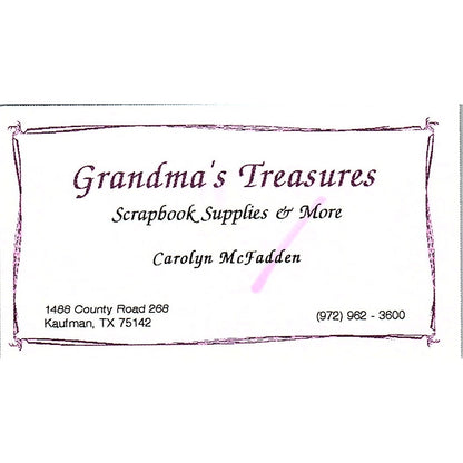 Carolyn McFadden Grandma's Treasures Kaufman TX Vintage Business Card SC9-B10
