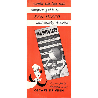 c1950 Oscar's Drive-In San Diego-Land Promo Leaflet AF9-2