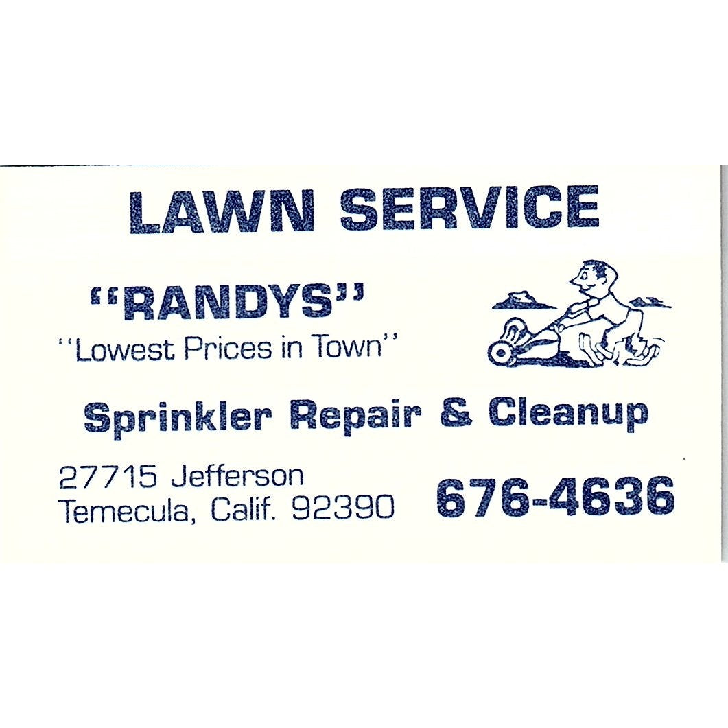 Randy's Lawn Service Sprinkler Repair Temecula CA Vintage Business Card SC9-B10