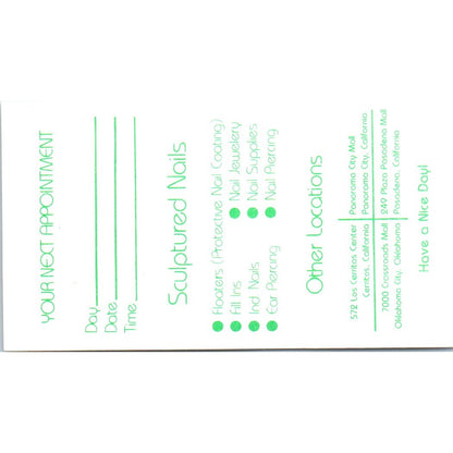 Natural Nails Etc. Inc. Lakewood CA Vintage Business Card SD8-B10