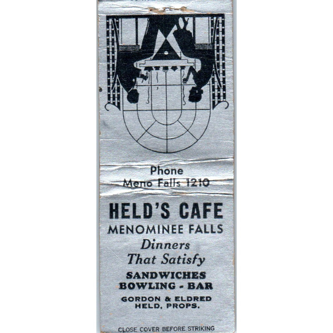 Held's Cafe Menomonee Falls Gordon & Eldred WI Vintage Matchbook Cover SF4-Y3
