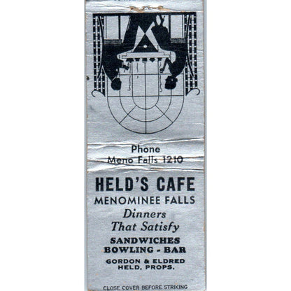 Held's Cafe Menomonee Falls Gordon & Eldred WI Vintage Matchbook Cover SF4-Y3