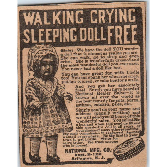 National Mfg Co Walking Crying Sleeping Doll Free Offer 1923 Magazine Ad AE1-5