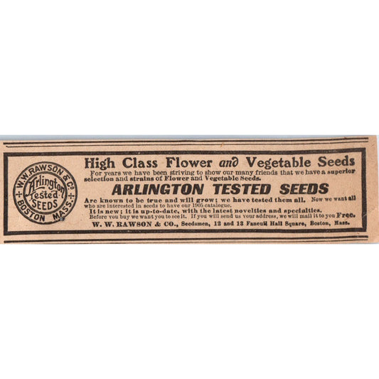 Arlington Tested Seeds W.W. Rawson & Co Boston MA 1905 Magazine Ad AF1-NH3