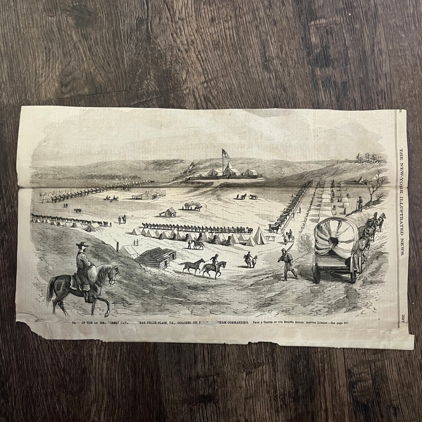 1st NJ Cavalry Camp at Belle Plain VA Original 1863 Civil War Engraving C76