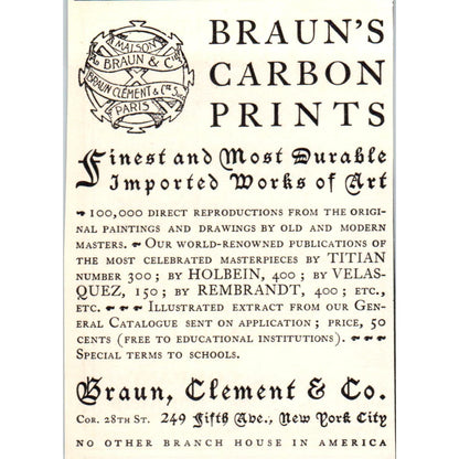 Braun's Carbon Prints Braun Clement & Co NY c1905 Victorian Ad AE9-MA6