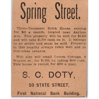 S.C. Doty Real Estate Hartford 1901 Newspaper Ad AD8-HS4