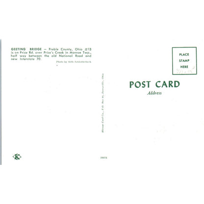 Geeting Bridge Preble County Ohio #13 Covered Bridge Postcard PC6