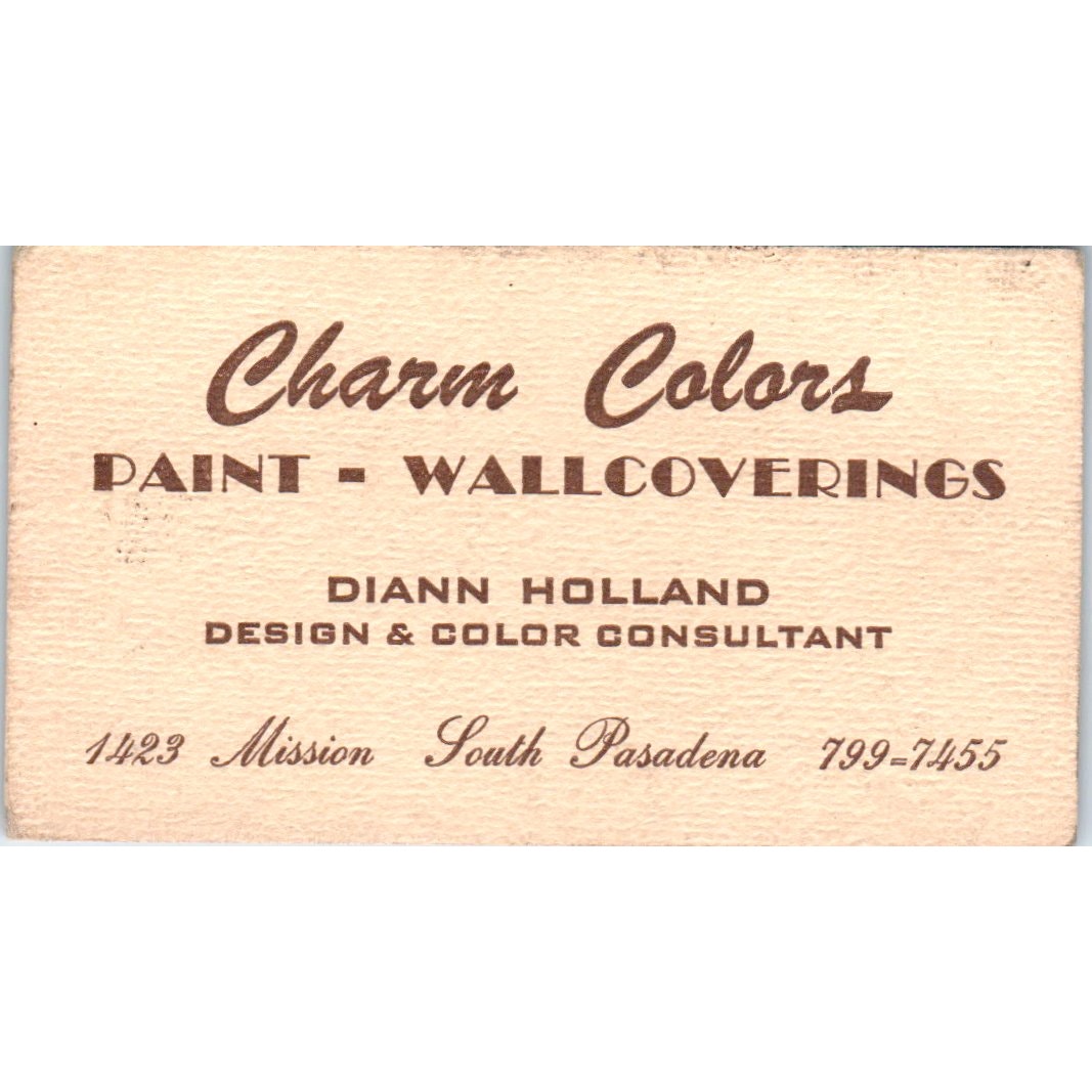 Charm Colors Paint Wallcoverings Diann Holland Pasadena Business Card SD8-B14