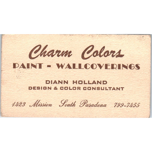 Charm Colors Paint Wallcoverings Diann Holland Pasadena Business Card SD8-B14