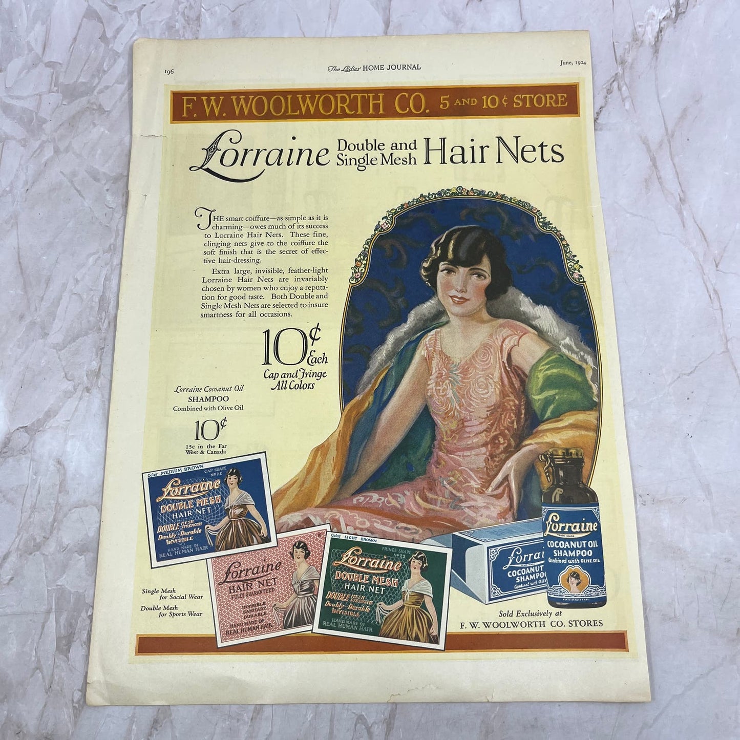 Lorraine Double and Single Mesh Hair Nets Woolworth 1924 Magazine Ad FL6-11
