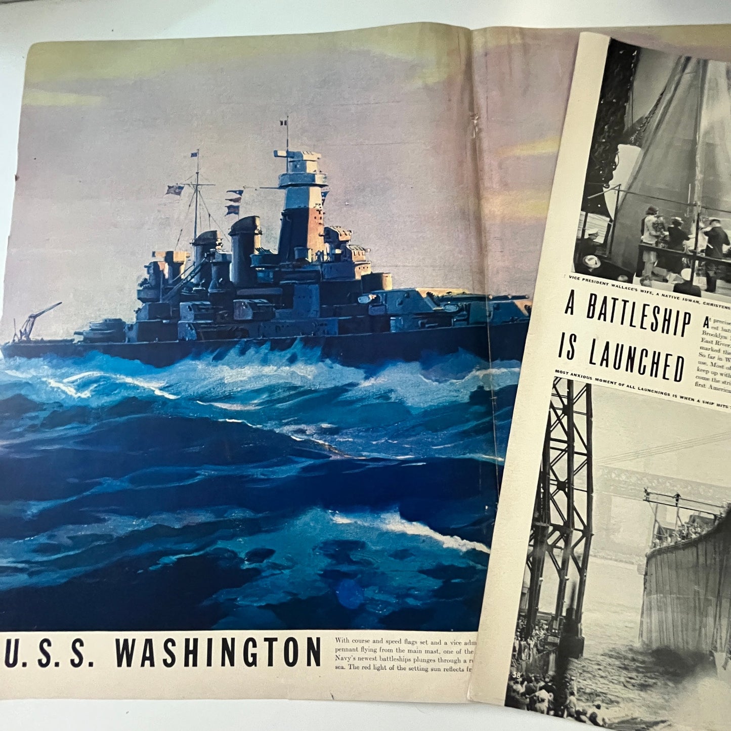 USS Iowa Launched USS Washington 3 Pages 1940s WWII Era Article V30-1