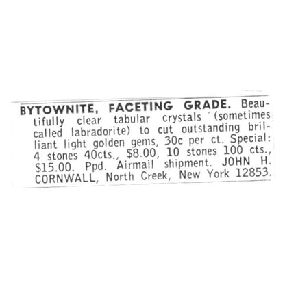 John H Cornwall Bytownite North Creek New York 1972 Ad AF8-S16