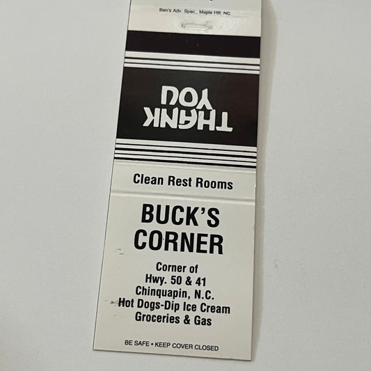 Buck's Corner Chinquapin NC Vintage Matchbook Cover TB6-MB2-1