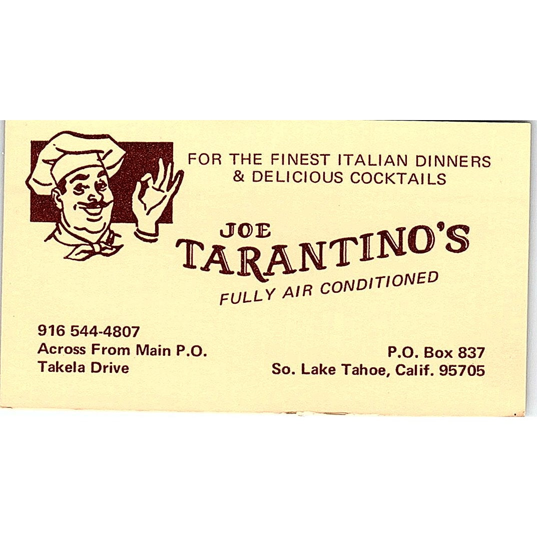 Joe Tarantino's Finest Italian Dinners So. Lake Tahoe CA Business Card SSB4-B13
