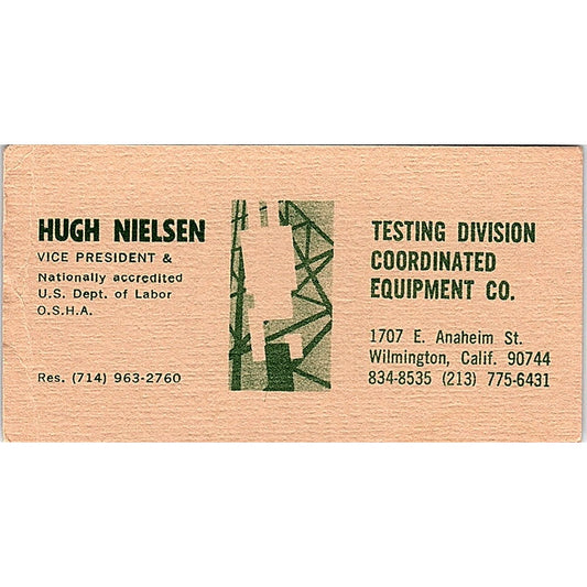 Testing Division Equipment Co. Hugh Nielsen Wilmington CA Business Card SB4-B4