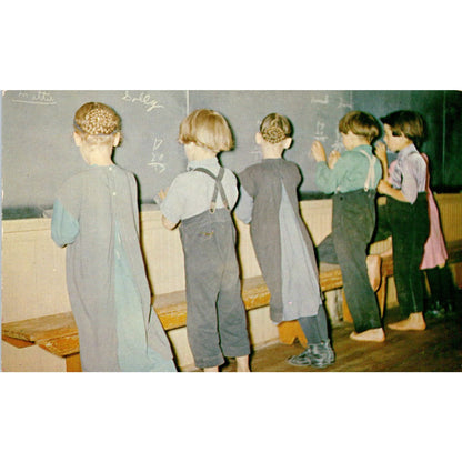 Amish Children on Chalkboard at School Pennsylvania Dutch Country Postcard PD8