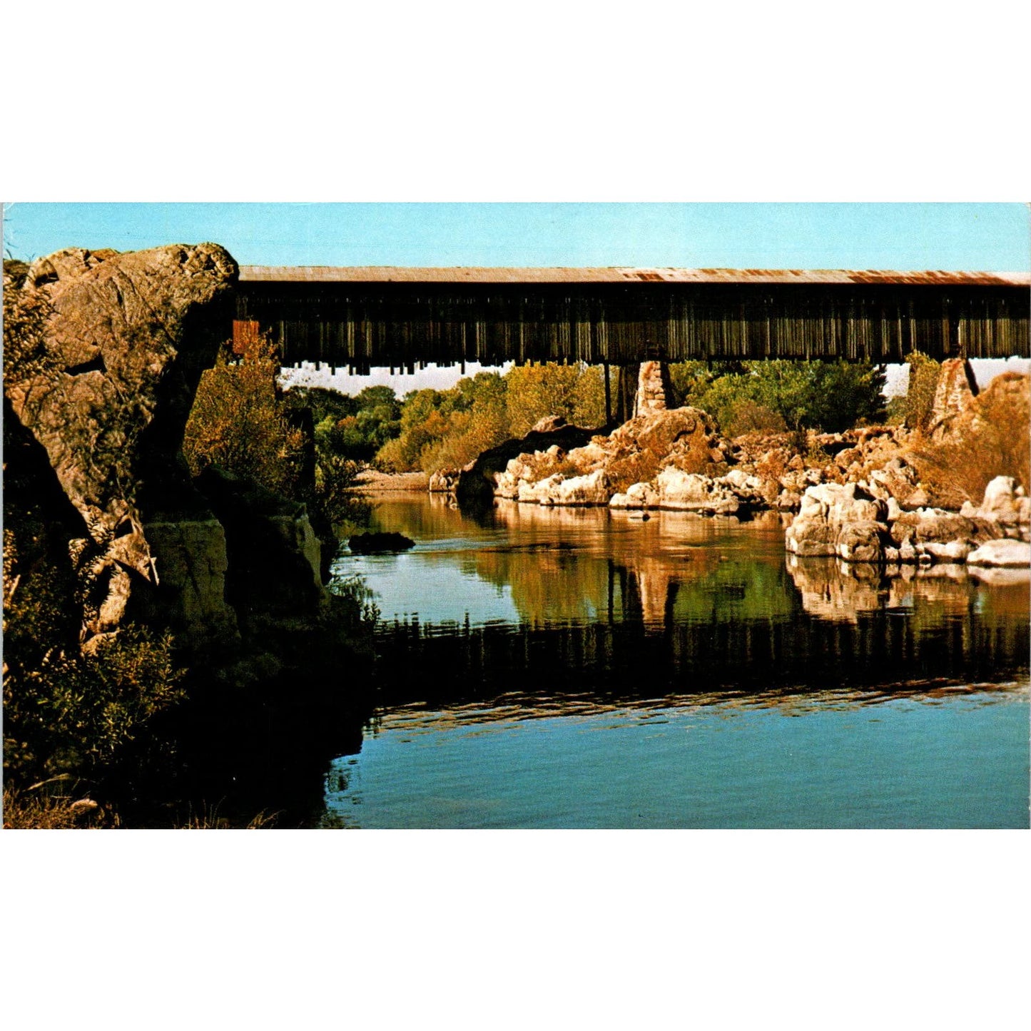 Knights Ferry Bridge Stanislaus River Sonora CA Covered Bridge Postcard PB12