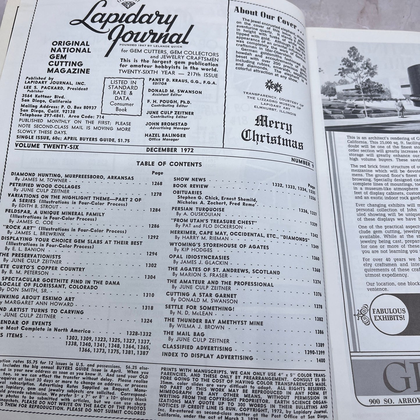 Jewel Encrusted Elephant Lizzadro Museum - Lapidary Journal - Dec 1972 M26