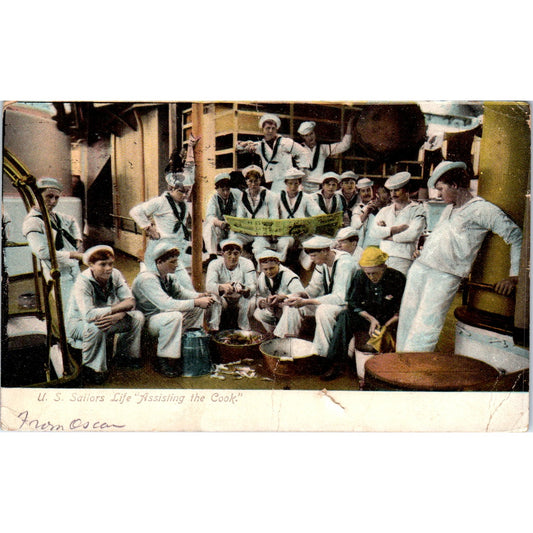 1907 Spanish American War Sailors Life Assisting the Cook Vintage Postcard PD9