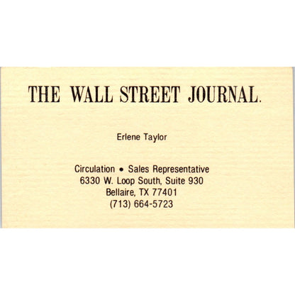 Erlene Taylor The Wall Street Journal Bellaire TX Vintage Business Card SD8-B20