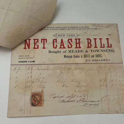 Meade & Townsend Boots & Shoes New York 1867 Billhead & Erie Ry Waybill C15