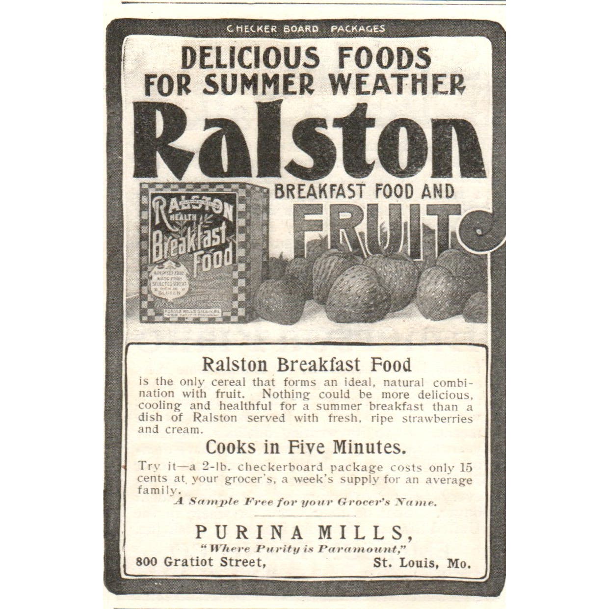 Ralston Breakfast Food Purina Mills St. Louis c1905 Advertisement AE7-A2