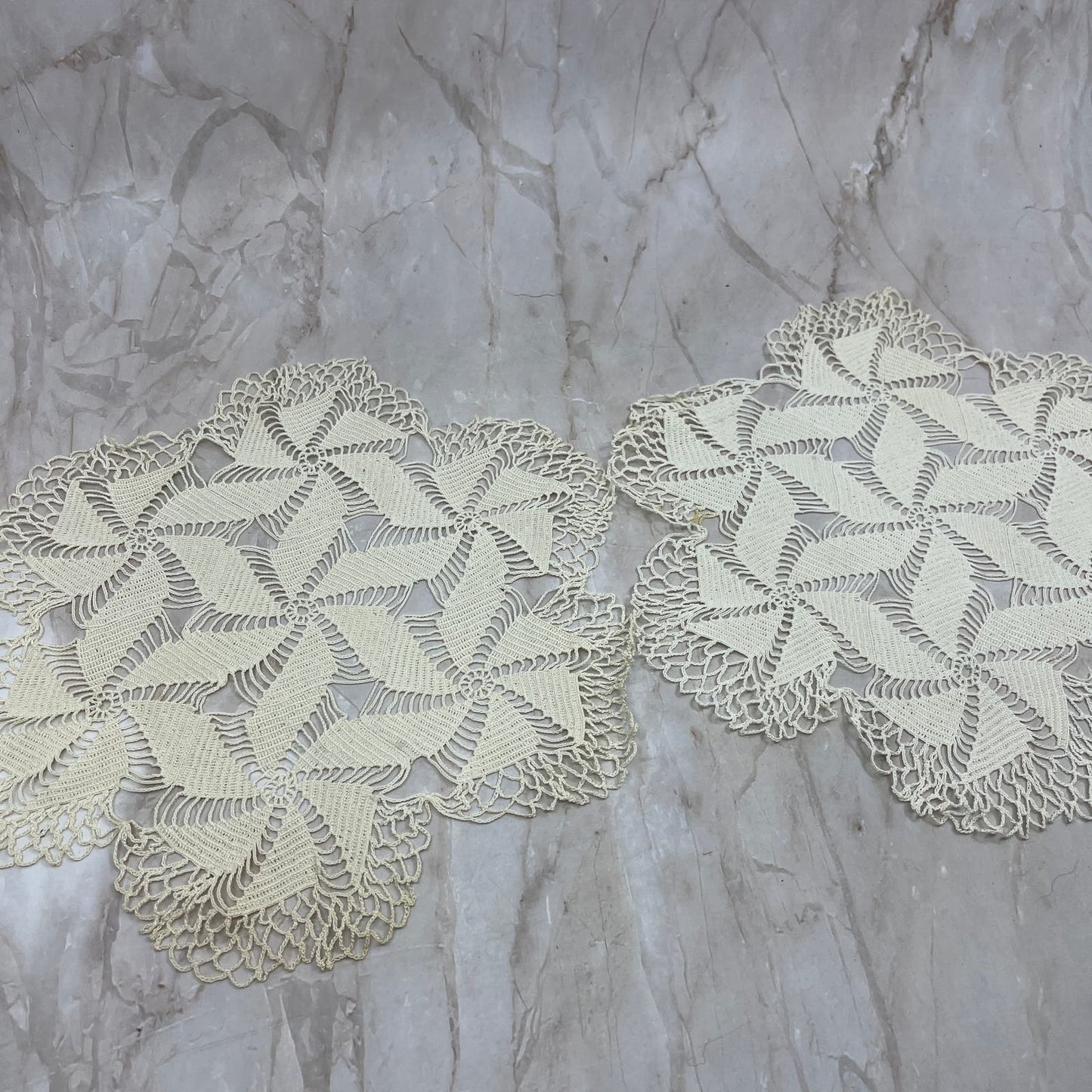 Vintage Set of 2 Pinwheel Crochet Table Doily 10" TF5