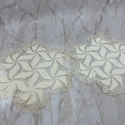 Vintage Set of 2 Pinwheel Crochet Table Doily 10" TF5