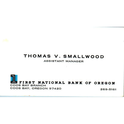 Thomas V Smallwood First National Bank of Oregon Coos Bay Business Card SE3-B9