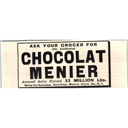 Chocolat Menier - Union Square NY c1890 Victorian ad AE8-CH4