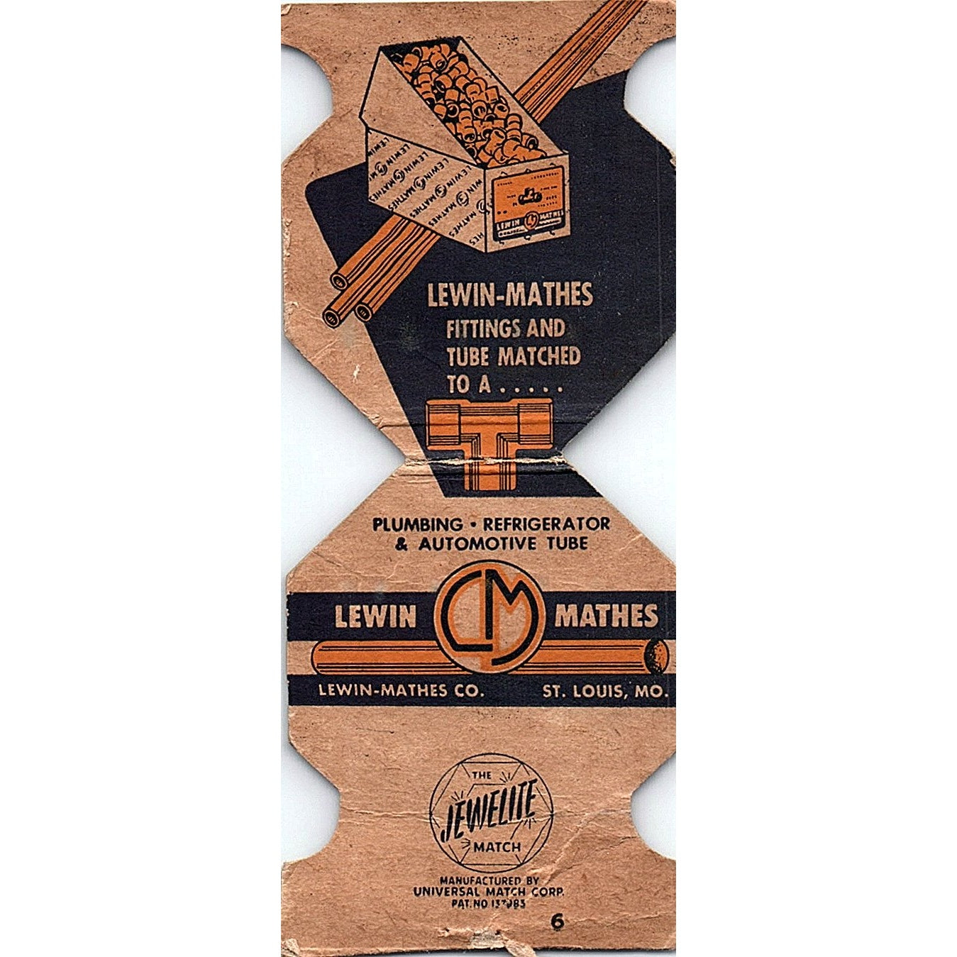 Lewin Mathes Copper Tube St. Louis MO Vintage Matchbook Cover TH2-Y4