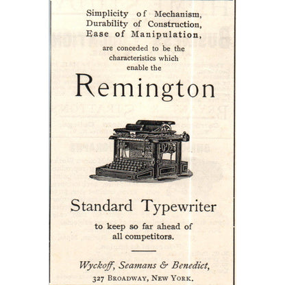 Remington Standard Typewriter Wyckoff, Seamans & Benedict NY c1890 Ad AE8-CH8