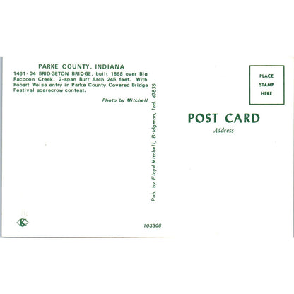 Bridgeton Bridge 1461-04 Parke County IN No8 Vintage Covered Bridge Postcard PD6