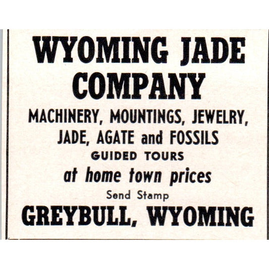 Wyoming Jade Co Lapidary Greybull MY 1964 Magazine Ad AB6-M1