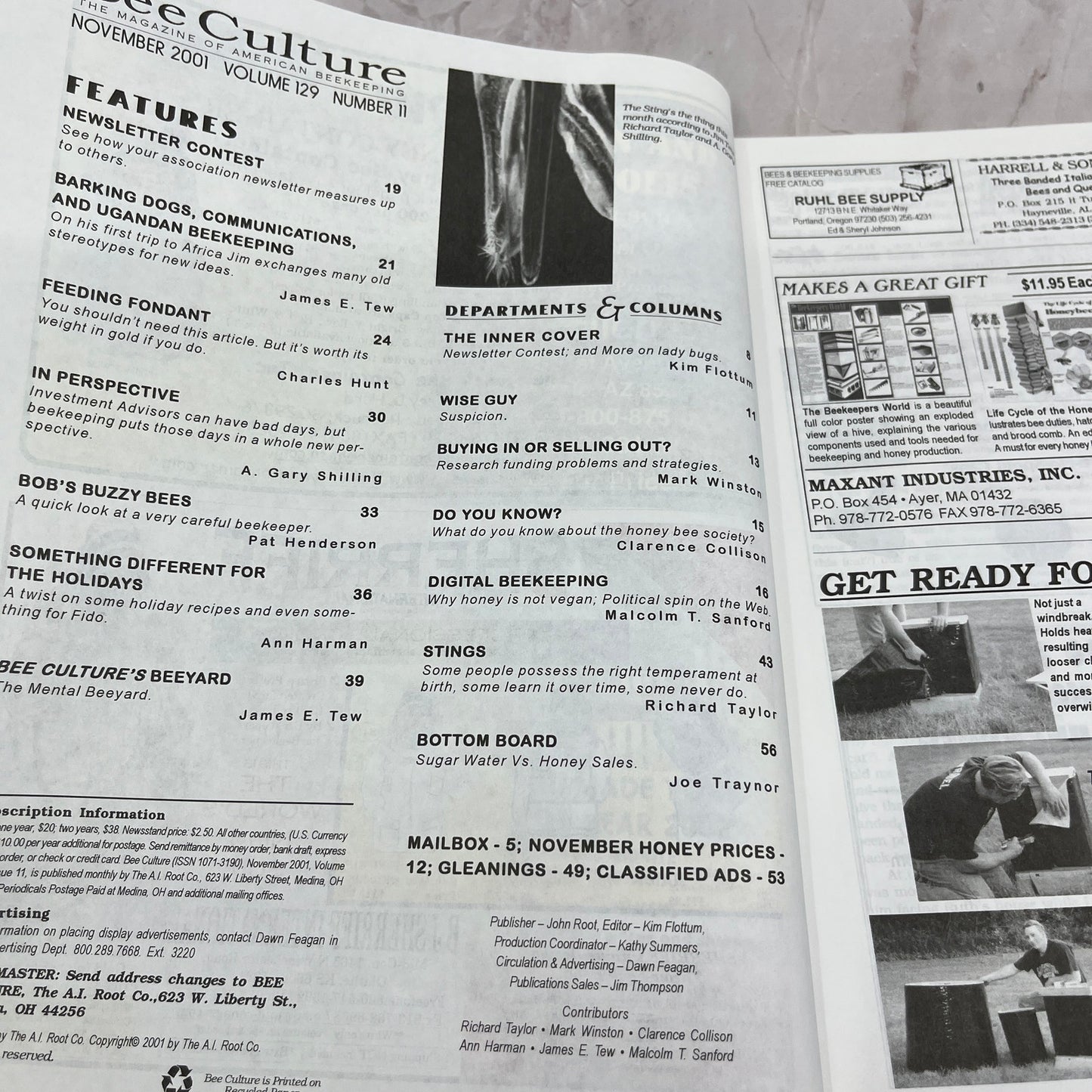 2001 Nov - Bee Culture Magazine - Bees Beekeeping Honey M32