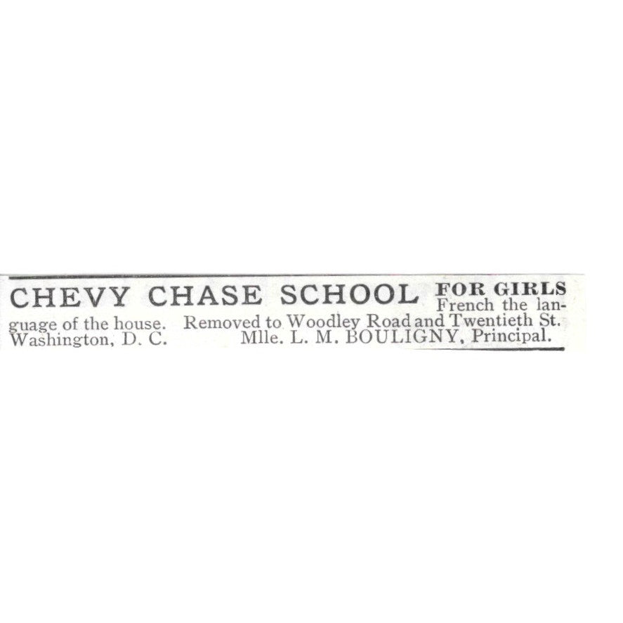 Chevy Chase School for Girls Mlle. L.M. Bouligny Washington DC 1903 Ad AG3-S11