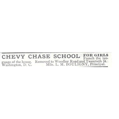 Chevy Chase School for Girls Mlle. L.M. Bouligny Washington DC 1903 Ad AG3-S11