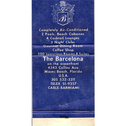 Barcelona Hotel Miami Beach Florida Vintage Matchbook MM5-8