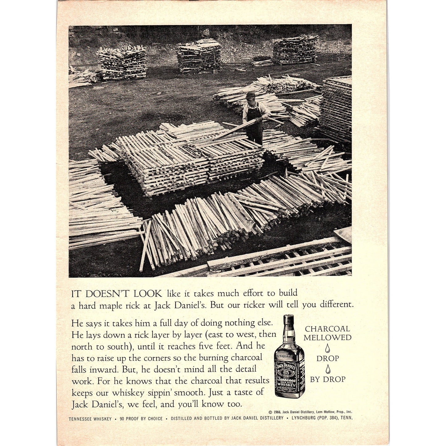 Jack Daniel's - Ricker Laying Down Layers of Ricks 1967 Ad AG1-16
