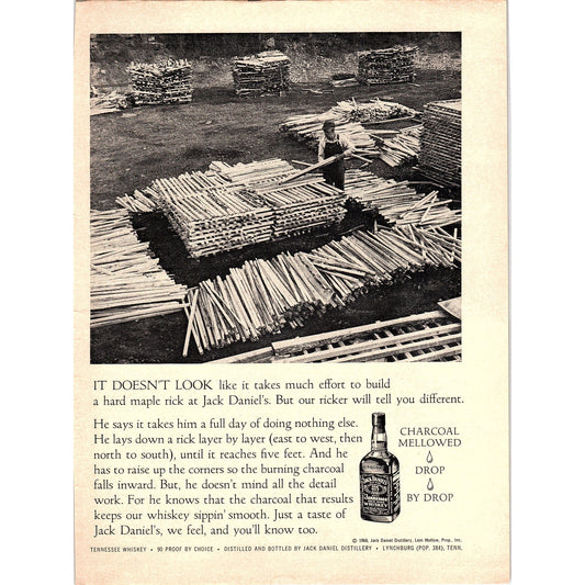 Jack Daniel's - Ricker Laying Down Layers of Ricks 1967 Ad AG1-16